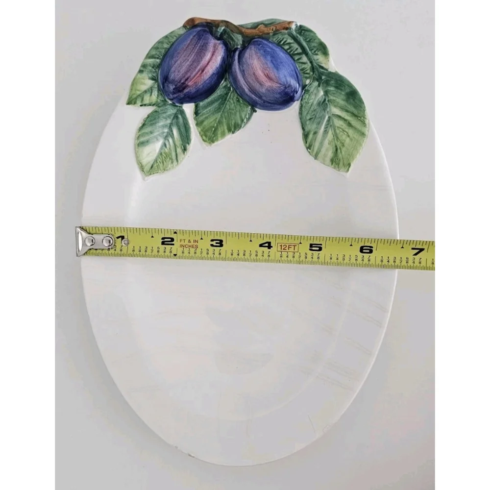 Vintage Italian Pottery Platter Decorato a Mano Italy Hand Painted Blue Plum